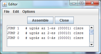 23. ábra Ugráló program az Editor ablakban {á:m1e2a23.png} Az Editor ablakban kommenteket is írhatunk az utasítások után, ezek a # jellel kezdődnek.