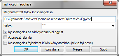 Készítsen egy olyan szöveges fájlt, ami csak a SZE karaktereket tartalmazza, majd tömörítse be! Hasonlítsa össze az eredeti fájl méretét a csomagolt fájl méretével!