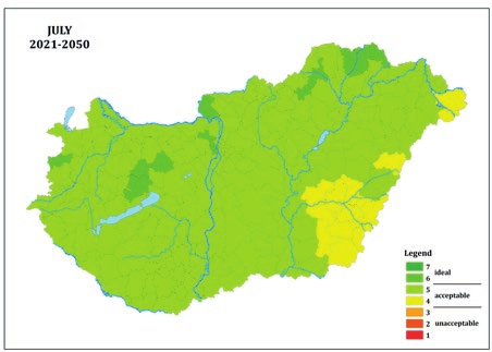 országrész, illetve a Dunakanyar kivétel, ott hazánk más tájaihoz képest kevésbé kedvezőek a vízparti turizmus éghajlati feltételei (16. ábra).