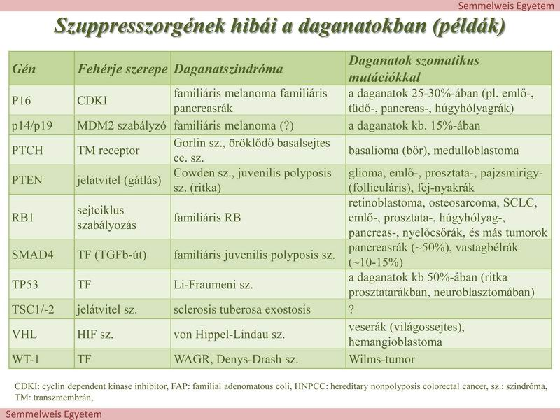 Ezeket a génhibákat leggyakrabban, mint csírasejtes mutációt ismerték fel a mendeli öröklődést mutató daganatszindrómákban, vagy olyan esetekben, amikor fokozottá vált a daganatkialakulás rizikója.