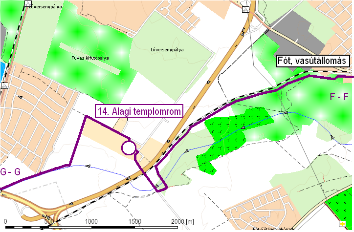 Az állomás épületével egyvonalban balra menj le a rét szélén található földútra. Azon térj jobbra. Az elágazásokban mindig jobbra tartó a helyes, a vasúti pályával párhuzamosan kell menni 2,6 km-t.