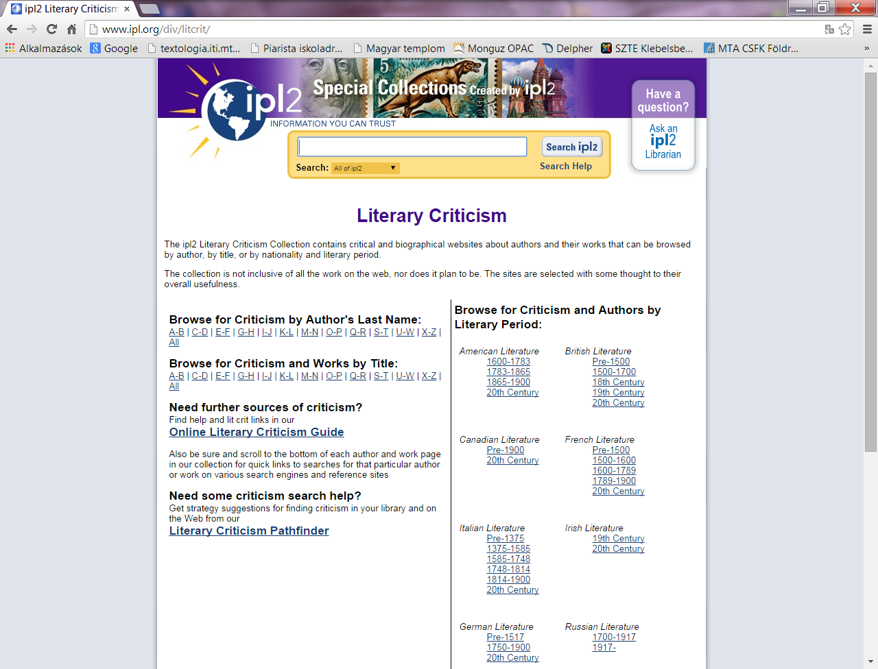 The Internet Public Library : Literary Criticism
