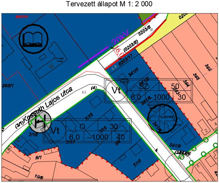 A módosítás hatása: A 0203/8 és a 0203/17 hrsz-ú ingatlanokon feljelölt út jelenleg 25 m széles. Az érintett út az északi gazdasági területek megközelítésére szolgál.