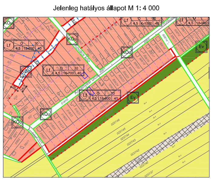 Dunakiliti településrendezési eszközök módosítása (Msz.: 16016) 28 13. sz. módosítás A Kökényesi utca telkeinek meghosszabítása kikerül a rendezési tervből.