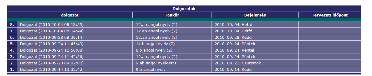 3. Dolgozat bejelentése Egyrészt a témazárókat kötelességünk előre egy héttel bejelenteni, másrészt a többit sem árt, harmadrészt megkönnyíti az adminisztrációnkat a jegybeíráskor.