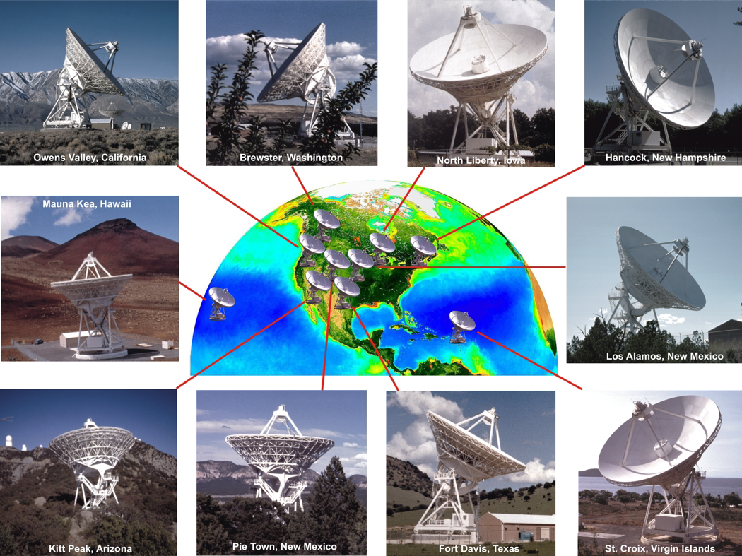 2.2. Hogyan építsünk fel egy VLBI jetet? 29 2.2. ÁBRA. A Very Large Baseline Array rádió-interferométer hálózat az Amerikai Egyesült Államok területén (forrás : http://images.nrao.