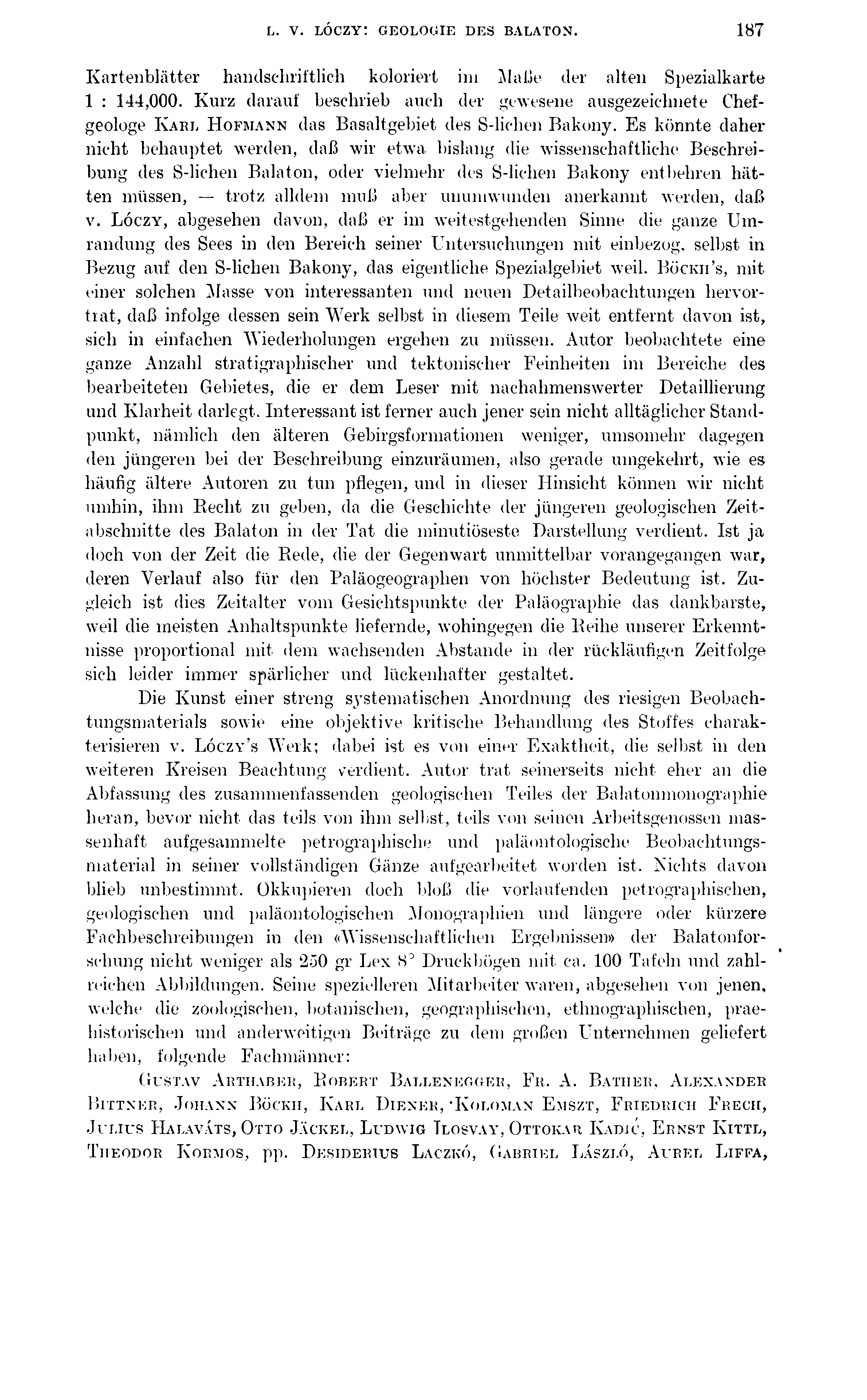 L. V. LÓCZY! GEOLOGIE DES BALATON. 187 Kartenblätter handschriftlich koloriert im Maße der alten Spezialkarte 1 : 144,000.