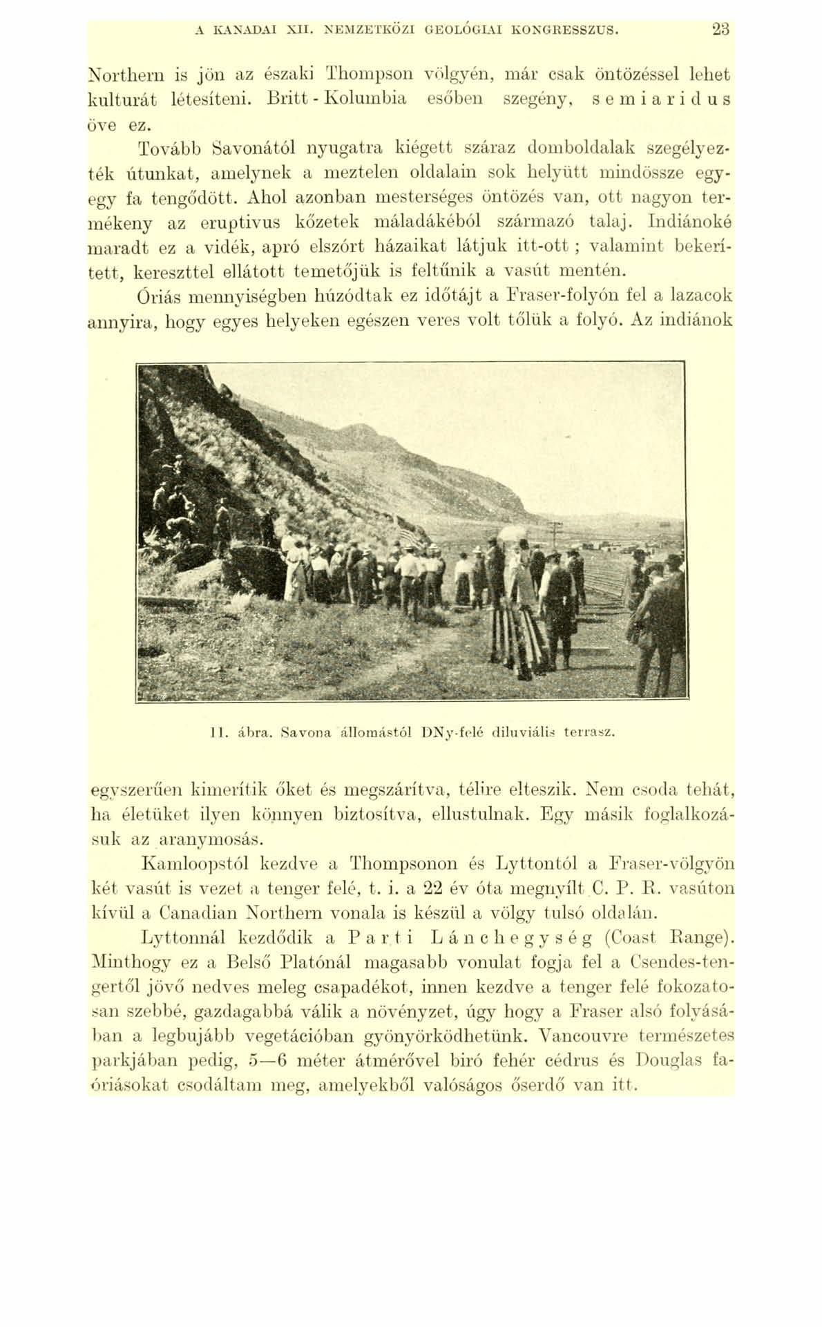 A KANADAI XII. NEMZETKÖZI GEOLÓGIAI KONGRESSZUS. 23 Northern is jön az északi Thompson völgyén, m ár csak öntözéssel lehet kulturát létesíteni. B ritt - Kolumbia esőben szegény, semiaridus öve ez.