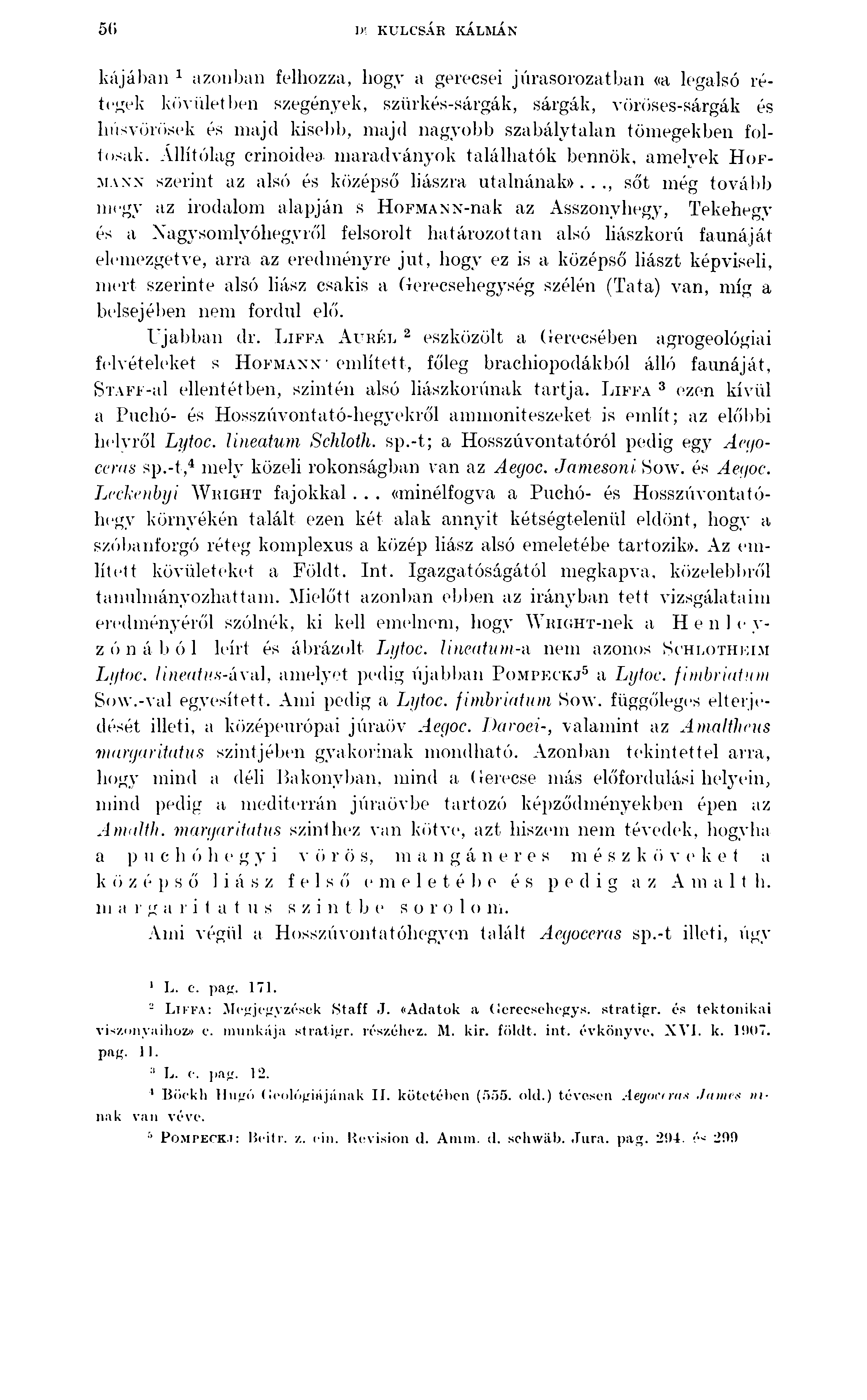 5(> I)': KULCSÁR KÁLMÁN kajában 1 azonban felhozza, hogy a gerecsei júrasorozatban «a legalsó rétegek kövületben szegények, szürkés-sárgák, sárgák, vöröses-sárgák és húsvörösek és majd kisebb, majd