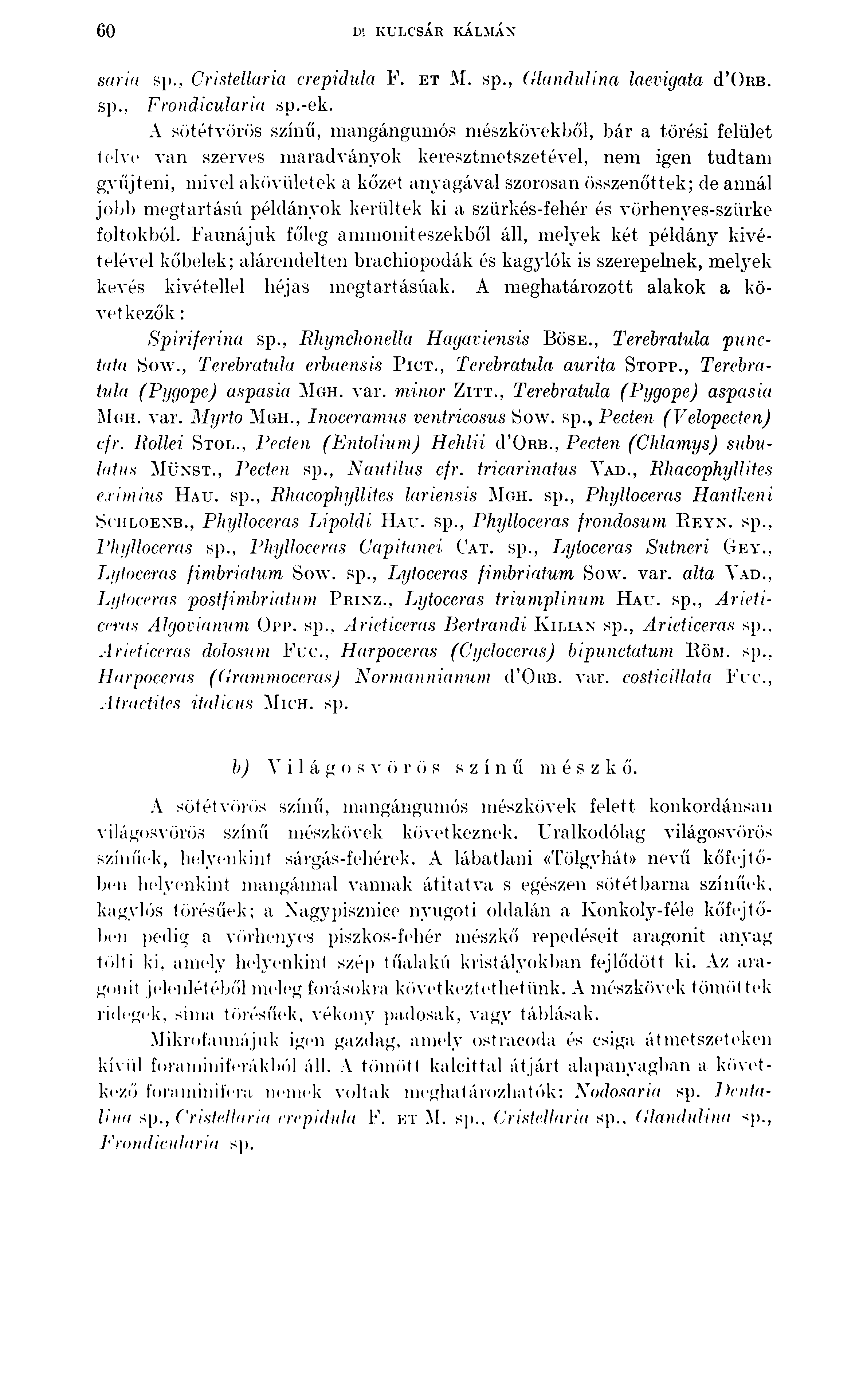 60 r>! KULCSÁR KÁLMÁN sárin sp., CristeUaria crepidula F. e t M. sp., Glandulina laevigata d ORB. sp., Frondicularia sp.-ek.