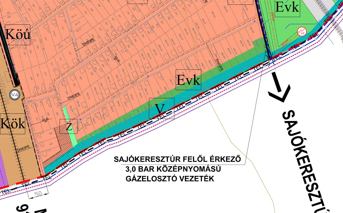 változata szerint pontos nyomvonala, valamint korrigálásra kerül a különleges mezőgazdasági üzemi telephely (Km) területe a