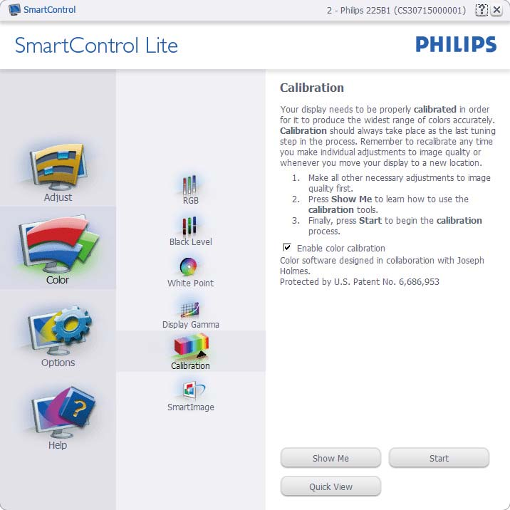 Példa Color Calibration (színkalibrációra) 1. 2. 3. 4. 5. 6. A Show Me (Mutasd meg) elindítja a színkalibráció oktatóprogramját.