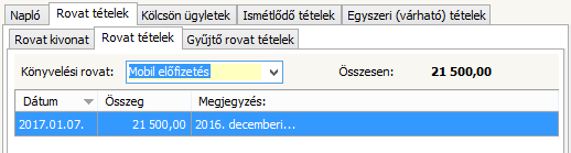 vagy valamelyik alrovat: Megjegyzés: A rovat, illetve alrovat kiválasztása után a táblázatban a tételes adatok, míg a fejlécben az összesített értéke jelenik meg.