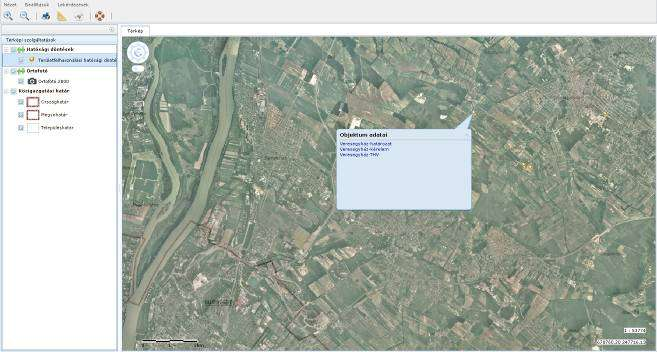 1.4. Információ lekérdezése Az egyes rétegekhez tartozó attribútum adatokat azok rétegfában történő kiválasztása után a térkép ablakban az egér jobbgombjának kattintásával lehet lekérdezni.
