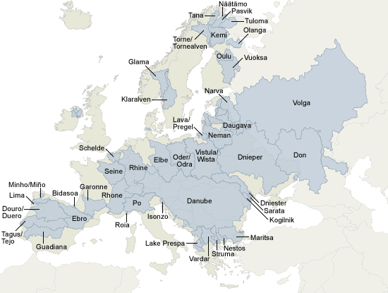 Európai vízgyűjtők A Duna vízgyűjtő a legnemzetközibb