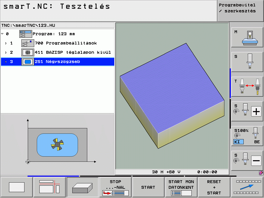 Programteszt grafika és programfutás grafika Műveletprogram grafikus tesztelése és futtatása Válassza a GRAFIKA vagy PROGRAM+GRAFIKA felosztást.