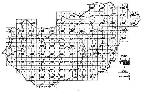 A térképlapok tartalmazzák: 1. ábra. A Kreybig-féle talajismereti térképek szelvénybeosztása és számozása.