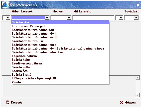 A szűrési feltétel alapján a [Keresés] kapcsolóval megjeleníthető(k) az(ok) a tétel(ek), melyekre igaz a keresési feltétel.