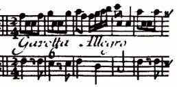 Széplak zoltán: Stilizált táncok vizsgálata Johann Christian Schickhardt életművében 90. kottapélda (b. marcello: F-dúr szonáta Gavotta tétele, Op. 2, no.