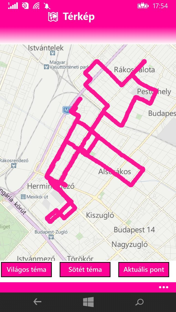 TÉRKÉP Ez a Térkép nézet, ahol láthatjuk a túránk során rögzített GPS pontokat témaszín