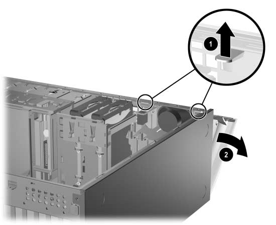 Hardverb vítés Az el lap eltávolítása 1. Ha az intelligens fedélzár (Smart Cover Lock) zárva van, indítsa újra a számítógépet, lépjen be a Computer Setup segédprogramba, és nyissa ki a zárat. 2.