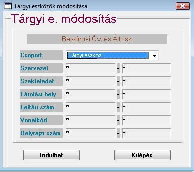 1.B.2.2. Tárgyi eszközök módosítása Keressük meg a módosítani kívánt tárgyi eszközünket a képernyőn látható szűkítési szempontok valamelyikének segítségével.