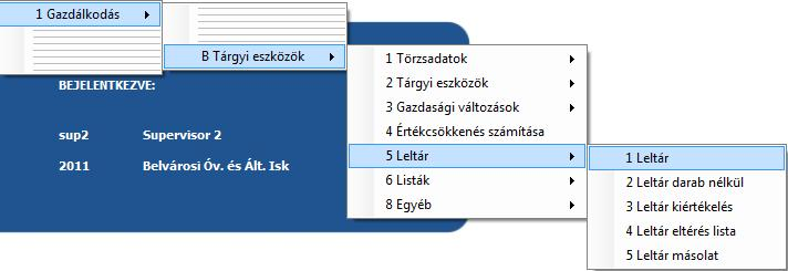 1.B.5. LELTÁR 1.B.5.1. Leltár Intézmény: adjuk meg, hogy melyik intézmény tárgyi eszközeiről szeretnénk leltárt készíteni.