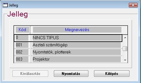 1.B.1.2. Jelleg Itt adhatjuk meg, hogy a tárgyi eszközeinket hogyan szeretnénk csoportosítani jellegük szerint. A tárgyi eszköz jellegéhez kapcsolódó kódot felhasználóink határozzák meg.