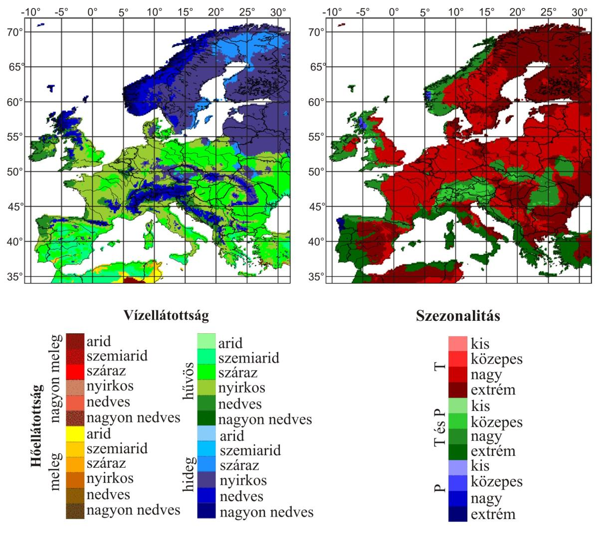 9. ábra: Európa éghajlata az 1971 2000-es időszakban Feddema (2005) éghajlat-osztályozása alapján A hőellátottság tekintetében elmondható, hogy ezen időszakban Európa éghajlatát a hűvös és hideg