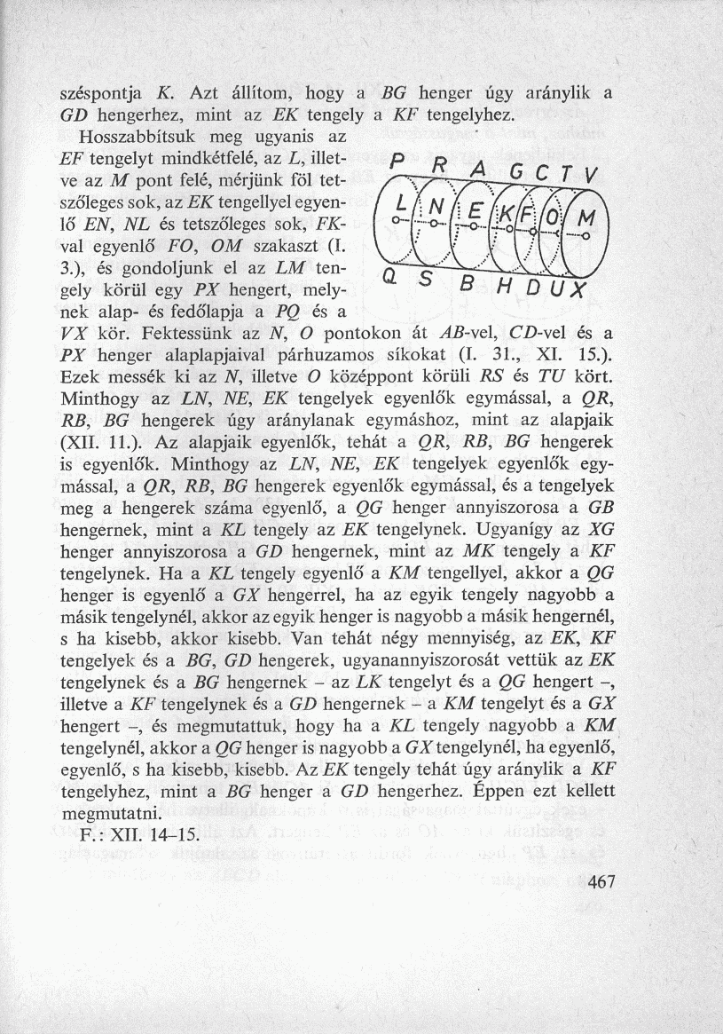 széspontja K. Azt állítom, hogy a BG henger úgy aránylik a GD hengerhez, mint az EK tengely a KF tengelyhez.