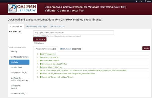 TMT 62. évf. 2015. 2. sz. 11. ábra Az OAI-PMH Validator & data extractor (validator.oaipmh.