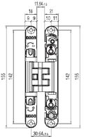 K5080 28 17,5 ±1 Stabil, zamak testű pánt, matt króm felületű, csavarral rögzíthető takaróval, univerzális kivitel (nincs külön jobbos és balos).