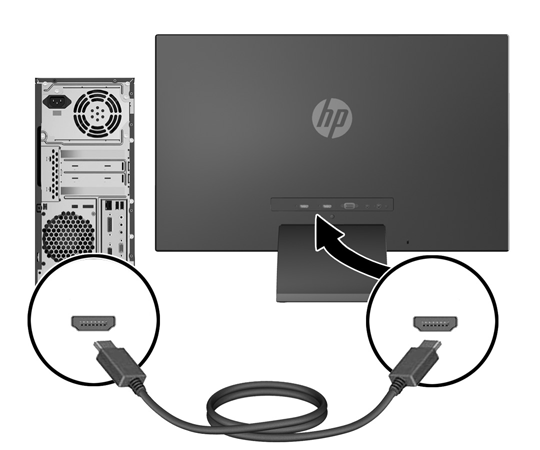 A HDMI-kábel mellékelve van. Csatlakoztassa a mellékelt HDMI-kábelt az egyik HDMIcsatlakozóhoz a monitor hátulján, a másik végét pedig a forráseszközhöz.