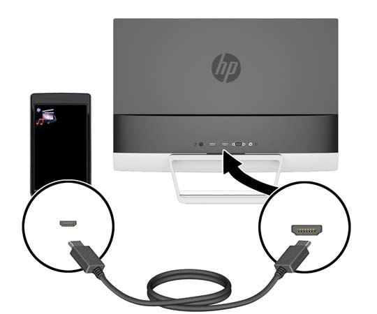 Csatlakoztasson MHL-kábelt az MHL-csatlakozóhoz a monitor hátoldalán, és a mikro USBcsatlakozóhoz az MHL-képes forráseszközön