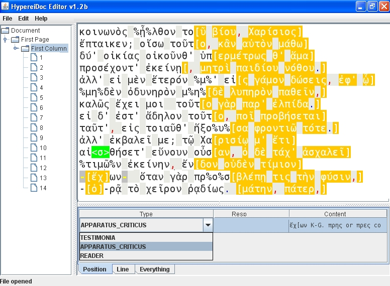 Ógörög szövegek feldolgozása : HypereiDoc Speciális szövegszerkesztő töredékes kódexek szövegének rögítésére, magyarázó szövegekkel