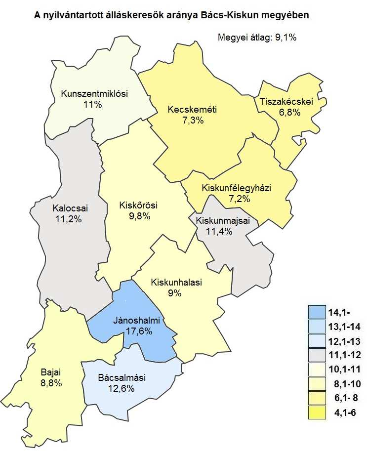 A megyei munkanélküliség jellemzői A nyilvántartott álláskeresők arányának alakulása (a gazdaságilag aktív népesség %-ában) Járás A nyilvántartott álláskeresők aránya, % a/ 2016 2016 2015 február