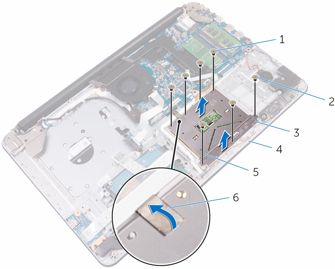 6 1 M2x2 csavarok (4 db) 2 M2x2 csavarok (3 db) 3 érintőpad keret