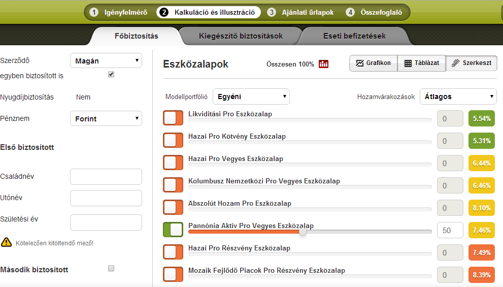 A Pannónia Pro kalkuláció készítéséhez egy összetett felületet látunk, de minimális