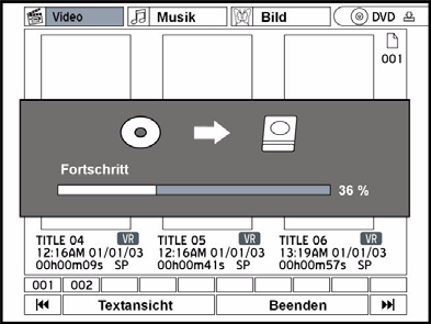 Copia diretta Con la funzione One-Touch-Copy si possono copiare file da un DVD al disco rigido e viceversa mediante il menu Contenuto. Il registratore DVD copia con la maggiore velocità possibile.