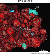 Két típus: CAI (Ca-Al zárványok), amelyek spinel, melilit, hibonit, perovszkit és Al-Ti diopszid ásványokból áll AOA (amőba-alakú olivin aggregátumok), amelyek finomszemcsés olivinből,