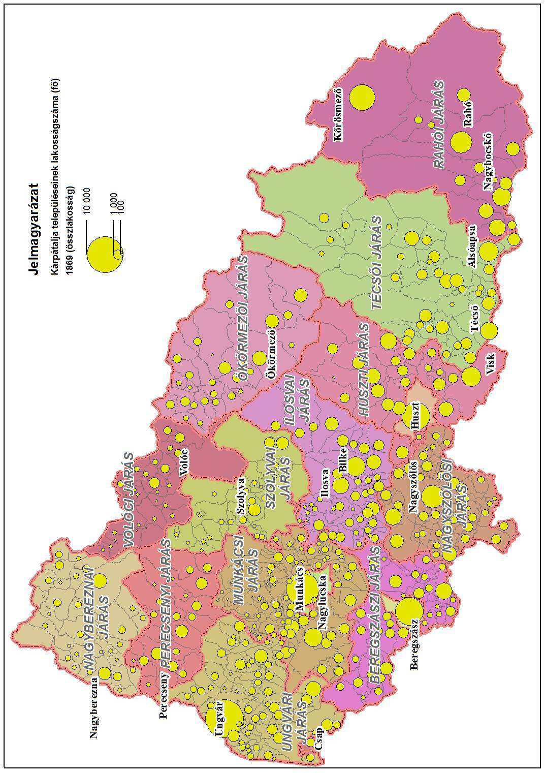 7. melléklet Kárpátalja területének lakosságszáma 1869-ben a 2012-es
