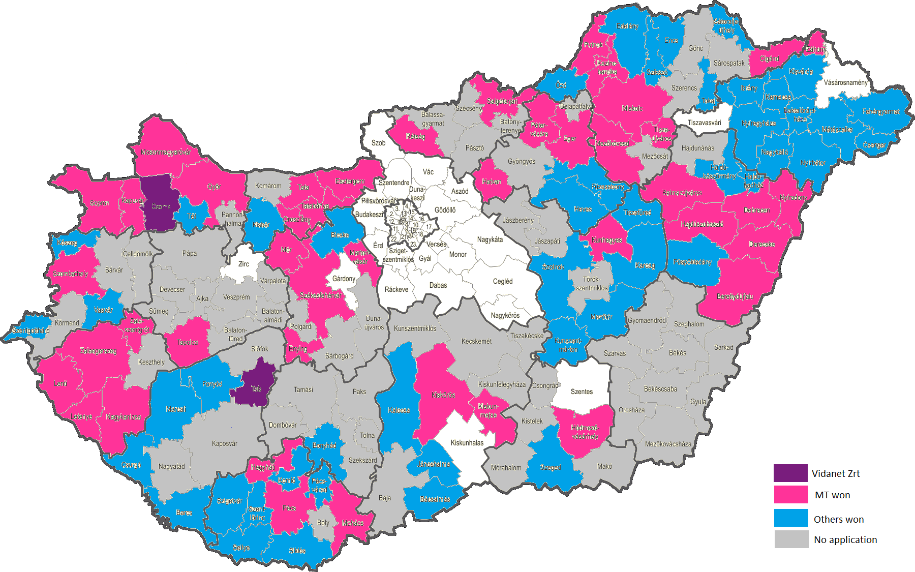 digitális magyarország- megnyert járások Cél: Újgenerációs (legalább 30Mbps) aggregációs és helyi hozzáférési.