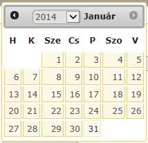 A kattintás pillanatában egy speciális, könnyen használható dátumválasztó panel jelenik meg: A dátumválasztó panelen az évszám kiválasztására a 2014-es évszám melletti nyílra kattintáskor megjelenő