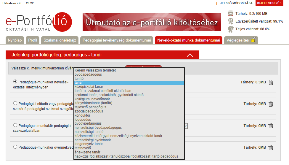 Amennyiben egy portfóliójelleghez tartozik altípus is, abban az esetben a Jelenlegi portfólió jelleg mezőnél ez is megjelenítésre kerül.