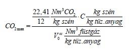 CO2max füstgáz elméleti szén-dioxid tartama, amikor az egész szén mennyiség, adott L0 elméleti egőszükséglet mellett szén-dioxiddá ég el. 3.