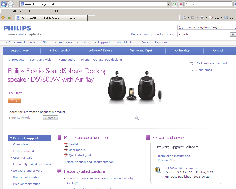 7 Firmware frissítése A frissítő fájl letöltése www.philips.com/support Figyelem Mindig csatlakoztassa a DS9830W készüléket a tápfeszültségre a firmware frissítések letöltése érdekében.