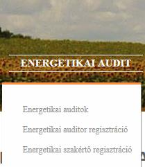 Ha az egér kurzorját az Energetikai audit írás fölé vezetjük, olvashatóvá válnak a további kiválasztható