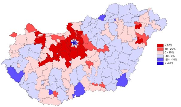 A magyar választási rendszer területi aránytalanságai 2011 előtt és után térségekben kevesebb gyermek született, addig a szuburbanizáció által érintett, valamint a romák által nagyobb számban lakott