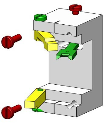 ábra A készülék felépítése 1: Villa rögzítőcsavar; 2: Felső szállefogó tengelycsavar;