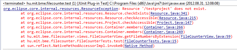 10. ábra: Nem található a testproject - melyik workspace-t használjuk is? Nézzük meg a JUnit Plug-in Test elindításával létrejött run configuration beállításait! 11.